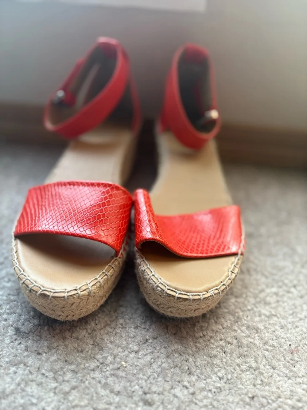 Franco Sarto Red Snake Embossed Espadrille Platform Sandals 8.5